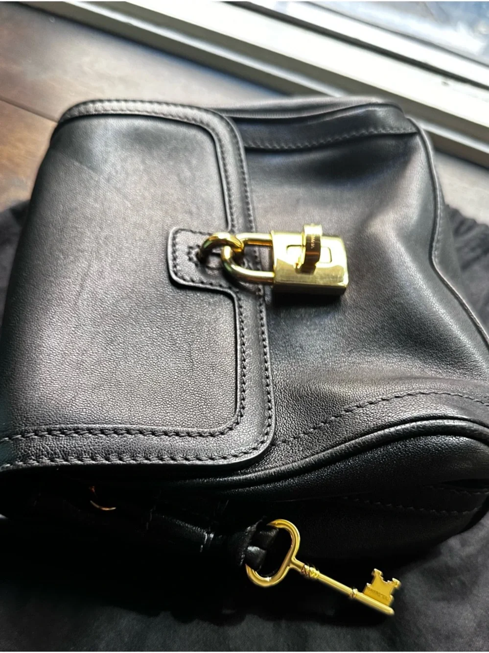 Dolce & Gabbana Black Leather Top-Handle Bag with Gold Lock - Picture 8 of 8